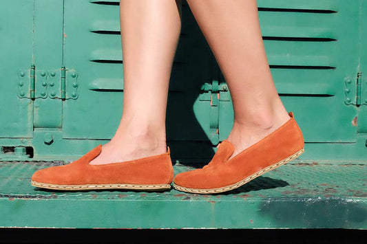 Earthing shoes in orange suede minimalist grounding footwear